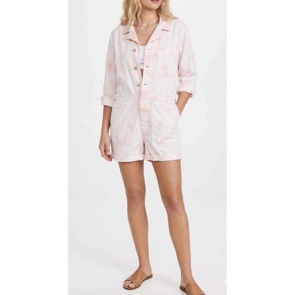 Lucky Brand‎ Pink Tie Dye Utility Romper Cotton Jumpsuit Carpenter Pockets Large